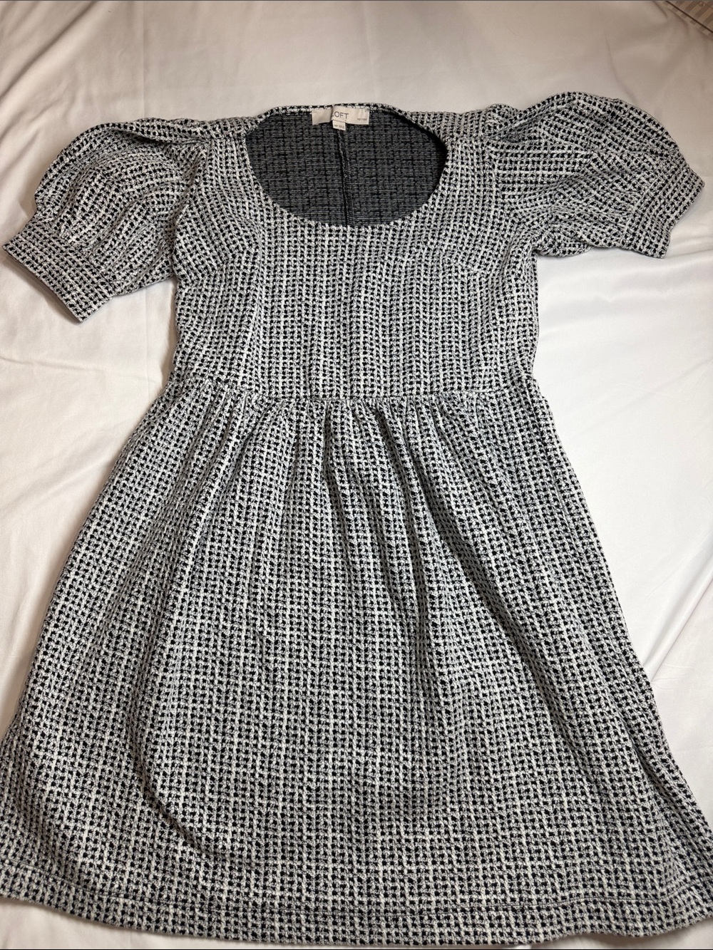 LOFT Black and White Textured Knit flared dress